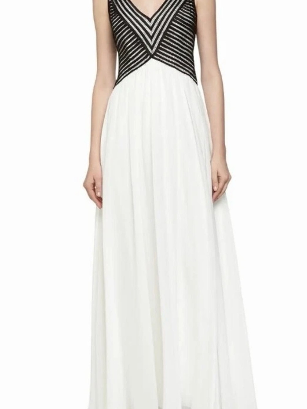 Aidan Mattox White voile gown with Black Lace Striped Bodice dress 2